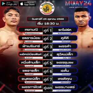 โปรแกรมมวย 25ตุลาคม 2025 ศึกศึกจิตรเมืองนนท์