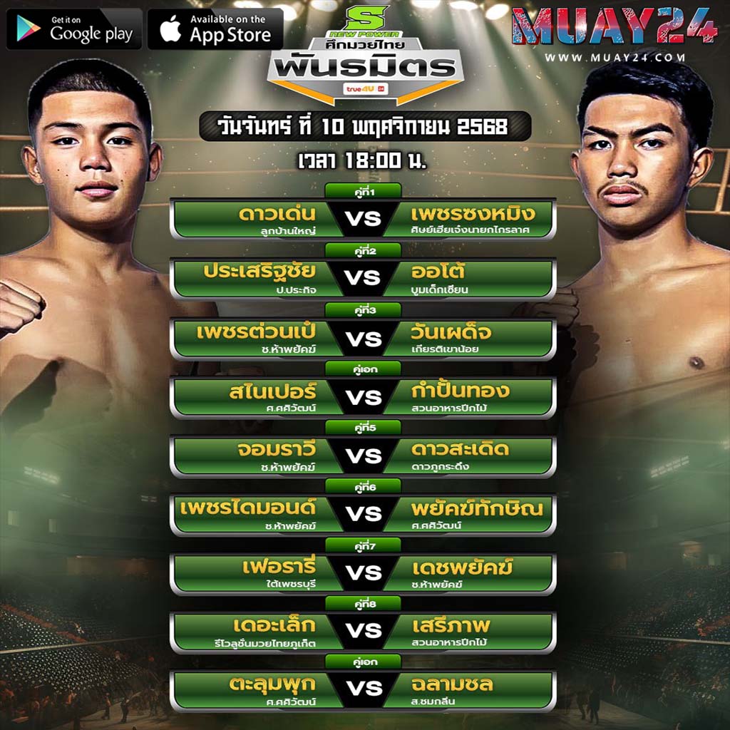 โปรแกรมมวย 10 พฤศจิกายน 2025 ศึกไทยพันธมิตร
