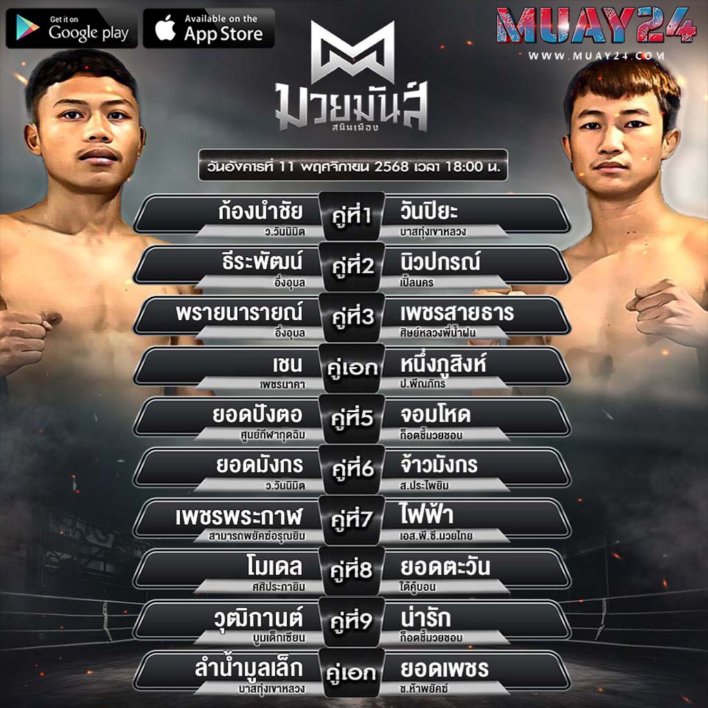 โปรแกรมมวย 11 พฤศจิกายน 2025 ศึกศึกมวยมันส์สนั่นเมือง