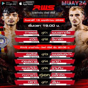 โปรแกรมมวย 15 พฤศจิกายน 2025 ศึกRWS ราชดำเนิน เวิลด์ ซีรีส์