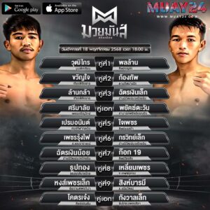 โปรแกรมมวย 18 พฤศจิกายน 2025 ศึกมวยมันส์สนั่นเมือง