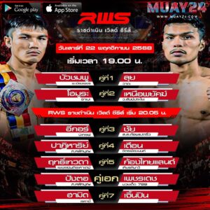โปรแกรมมวย 22 พฤศจิกายน 2025 ศึกราชดำเนิน เวิลด์ ซีรีส์