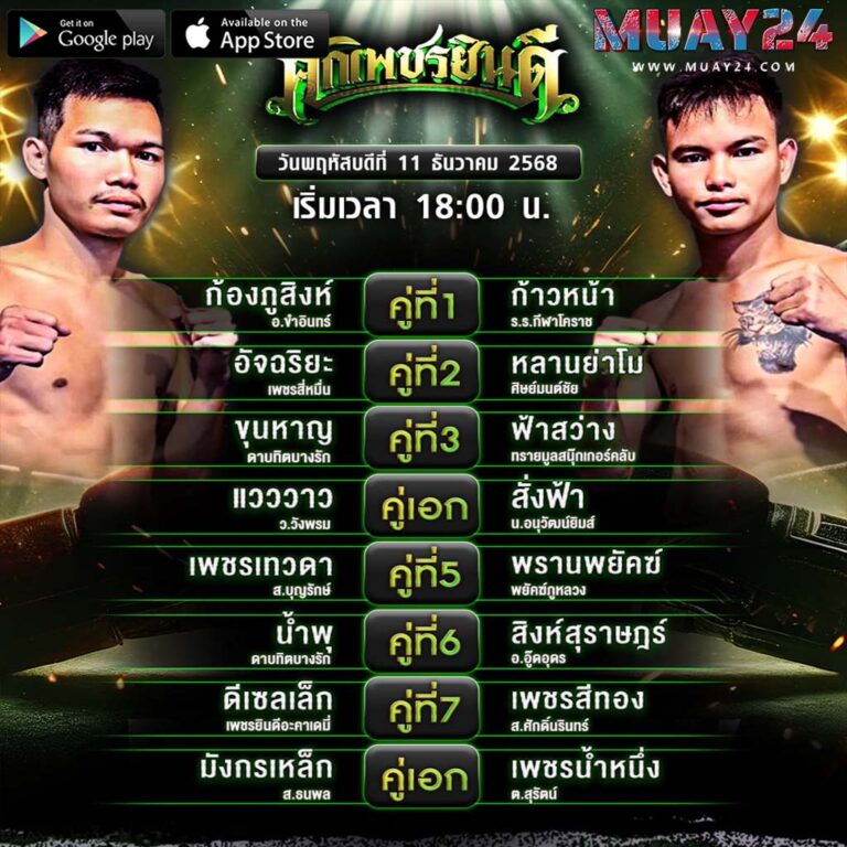 โปรแกรมมวย 11 ธันวาคม 2025 ศึกเพชรยินดี