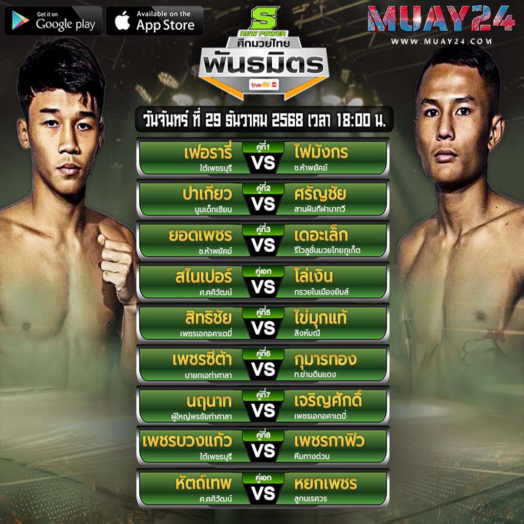 โปรแกรมมวย 29 ธันวาคม 2025 ศึกมวยไทยพันธมิตร