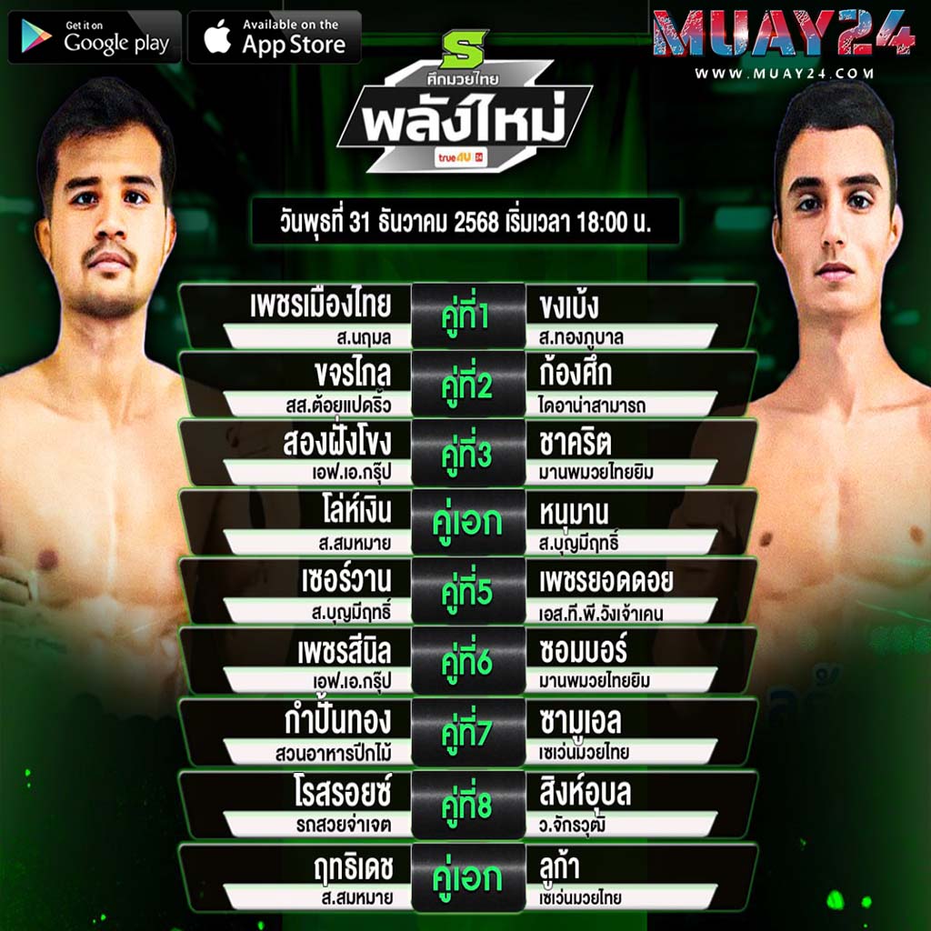 โปรแกรมมวย 31 ธันวาคม 2025 ศึกมวยไทยพลังใหม่