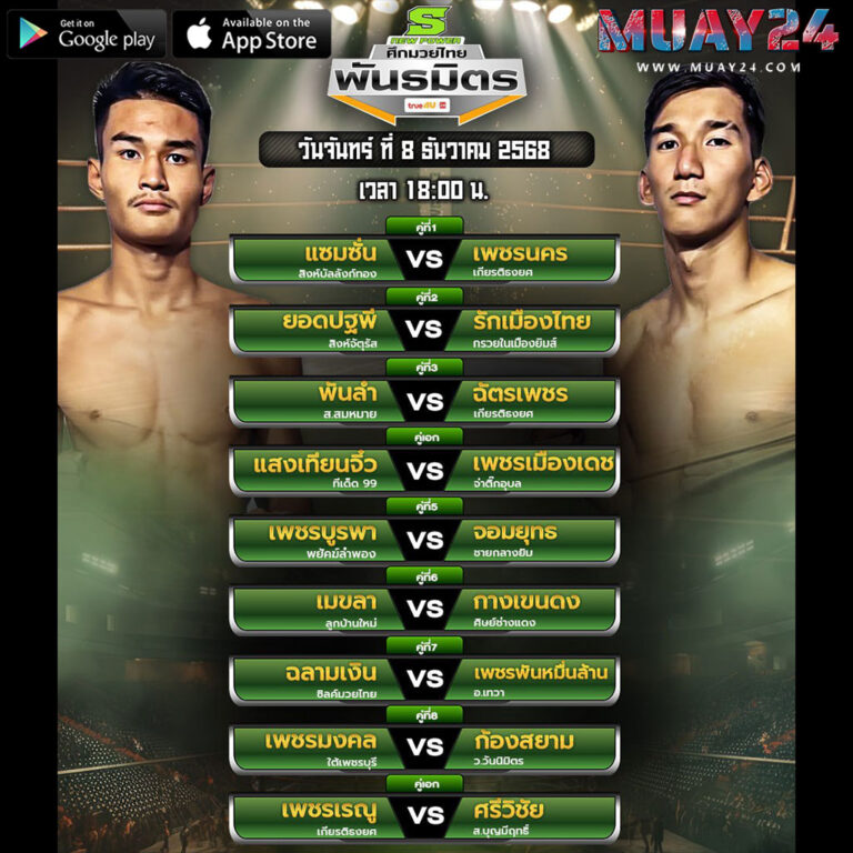 โปรแกรมมวย 8 ธันวาคม 2025 ศึกมวยไทยพันธมิตร