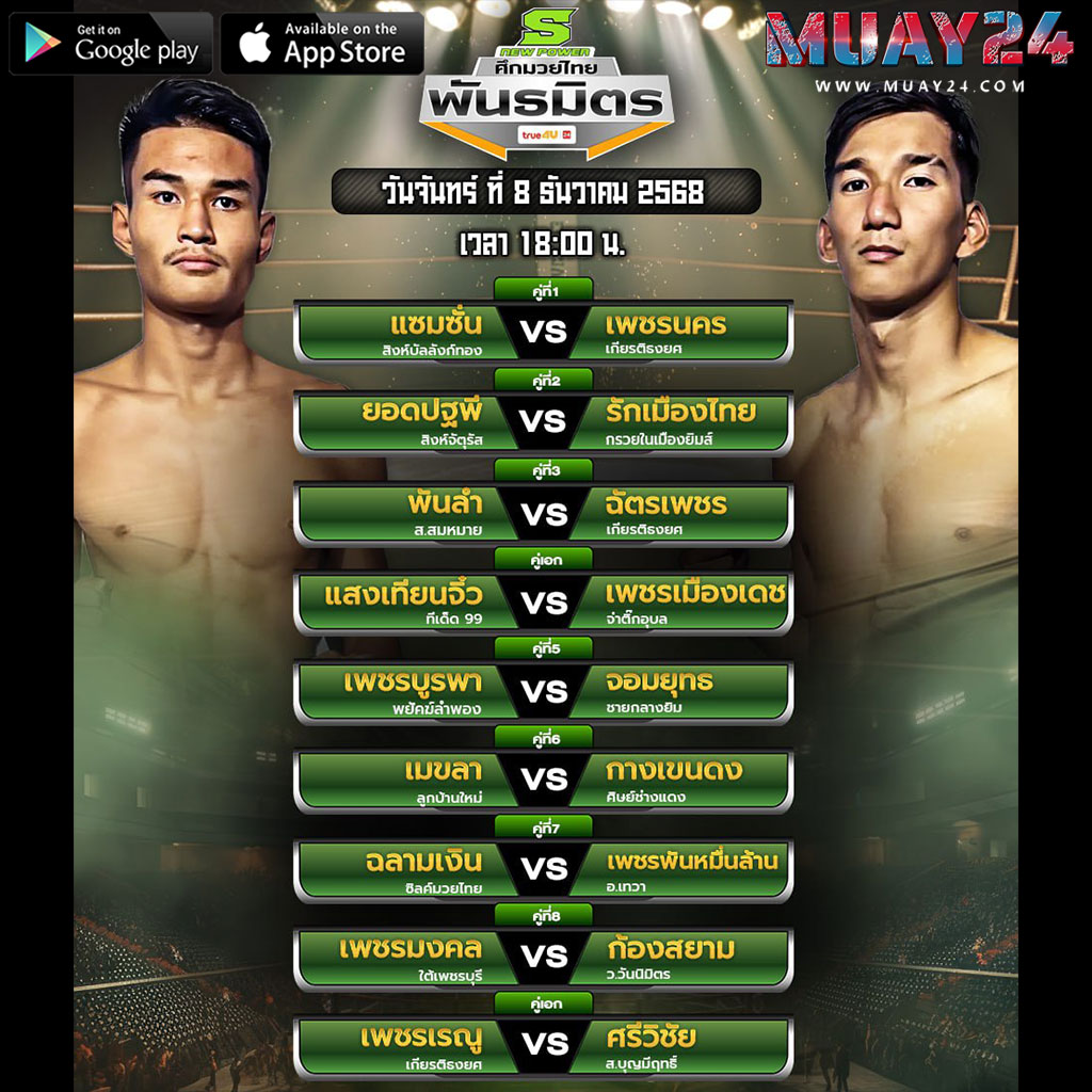 โปรแกรมมวย 8 ธันวาคม 2025 ศึกมวยไทยพันธมิตร