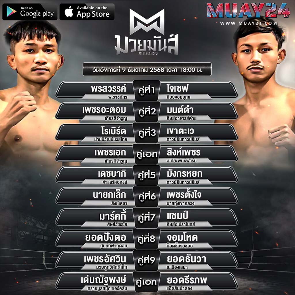 โปรแกรมมวย 9 ธันวาคม 2025 ศึกมวยมันส์สนั่นเมือง