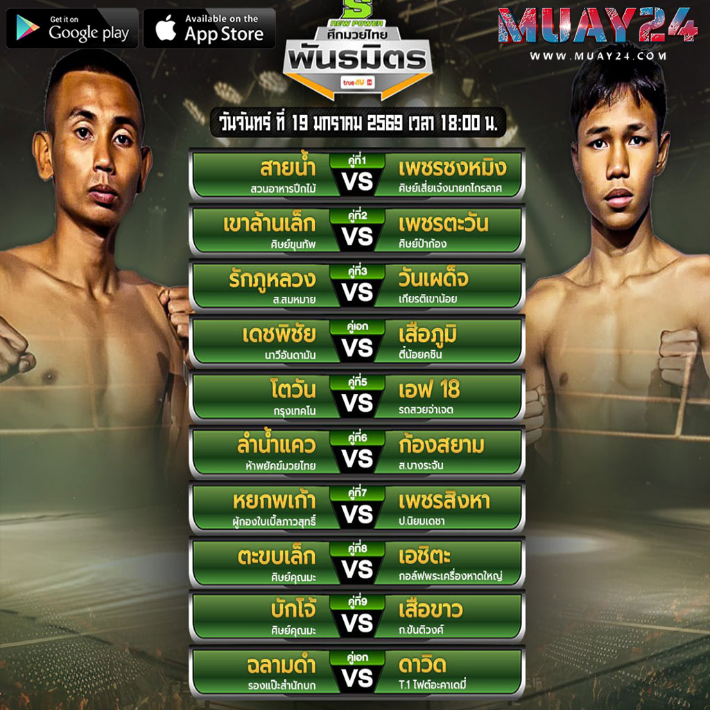 โปรแกรมมวย 19มกราคม 2026ศึกมวยไทยพันธมิตร