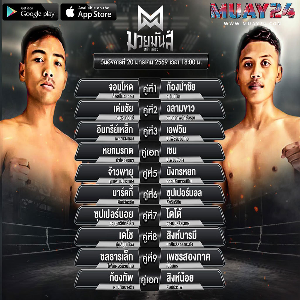 โปรแกรมมวย 20มกราคม 2026ศึกมวยมันส์สนั่นเมือง