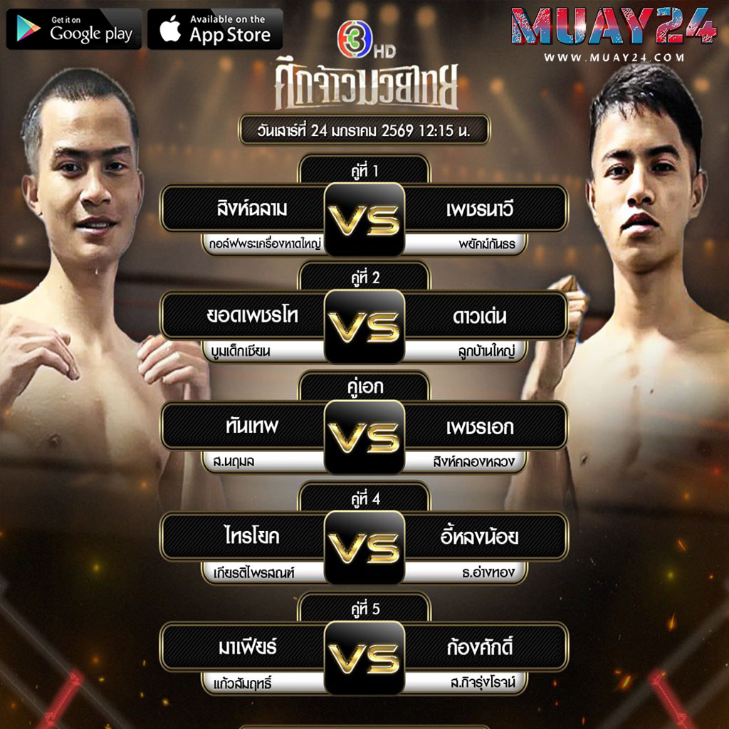 โปรแกรมมวย 24 มกราคม 2026 ศึกจ้าวมวยไทย