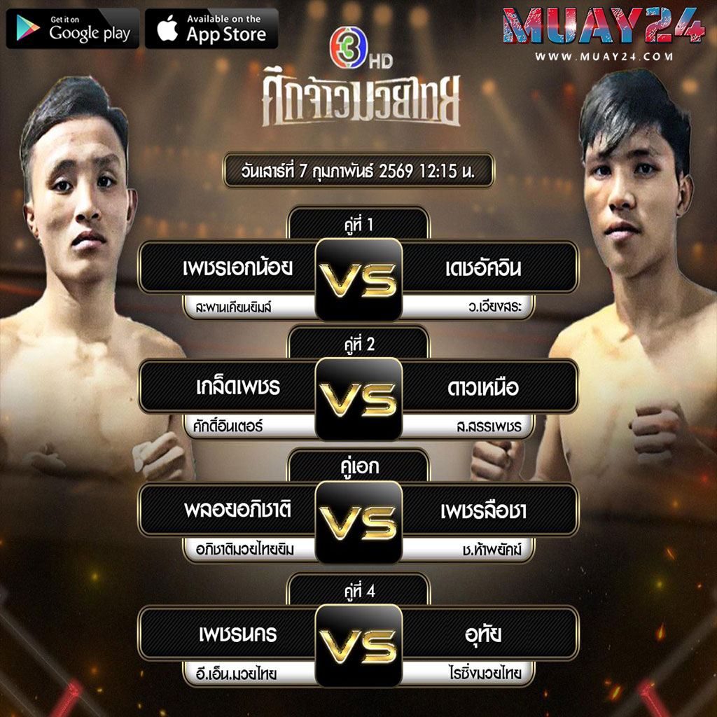 โปรแกรมมวย 7 กุมภาพันธ์ 2569 ศึกจ้าวมวยไทย