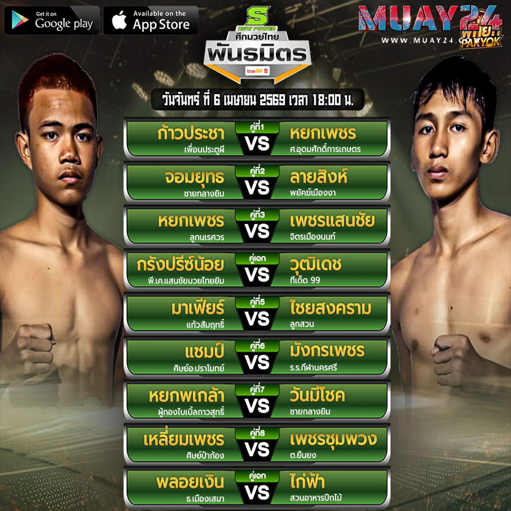 โปรแกรมมวย 6 เมษายน 2569 ศึกมวยไทยพันธมิตร