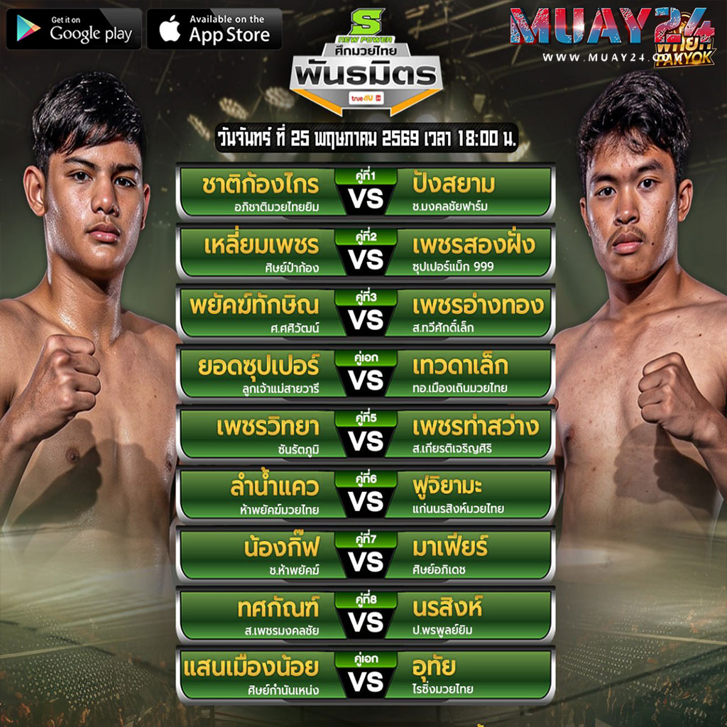โปรแกรมมวย 24 พฤษภาคม 2569 ศึกมวยไทยพันธมิตร
