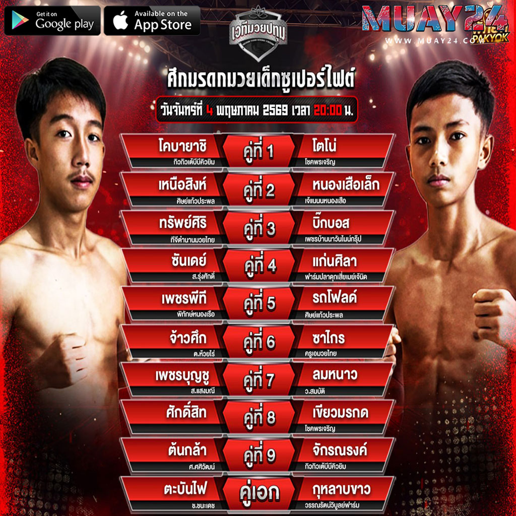 โปรแกรมมวย 4 พฤษภาคม 2569 ศึกดาวรุ่งเกียรติจำรูญ