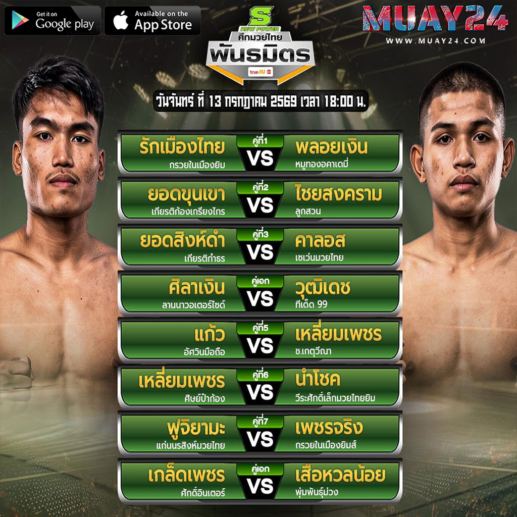 โปรแกรมมวย 13 กรกฎาคม 2569 ศึกมวยไทยพันธมิตร