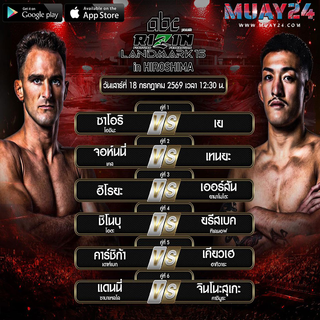 โปรแกรมมวย 18 กรกฎาคม 2569 RIZIN LANDMARK15