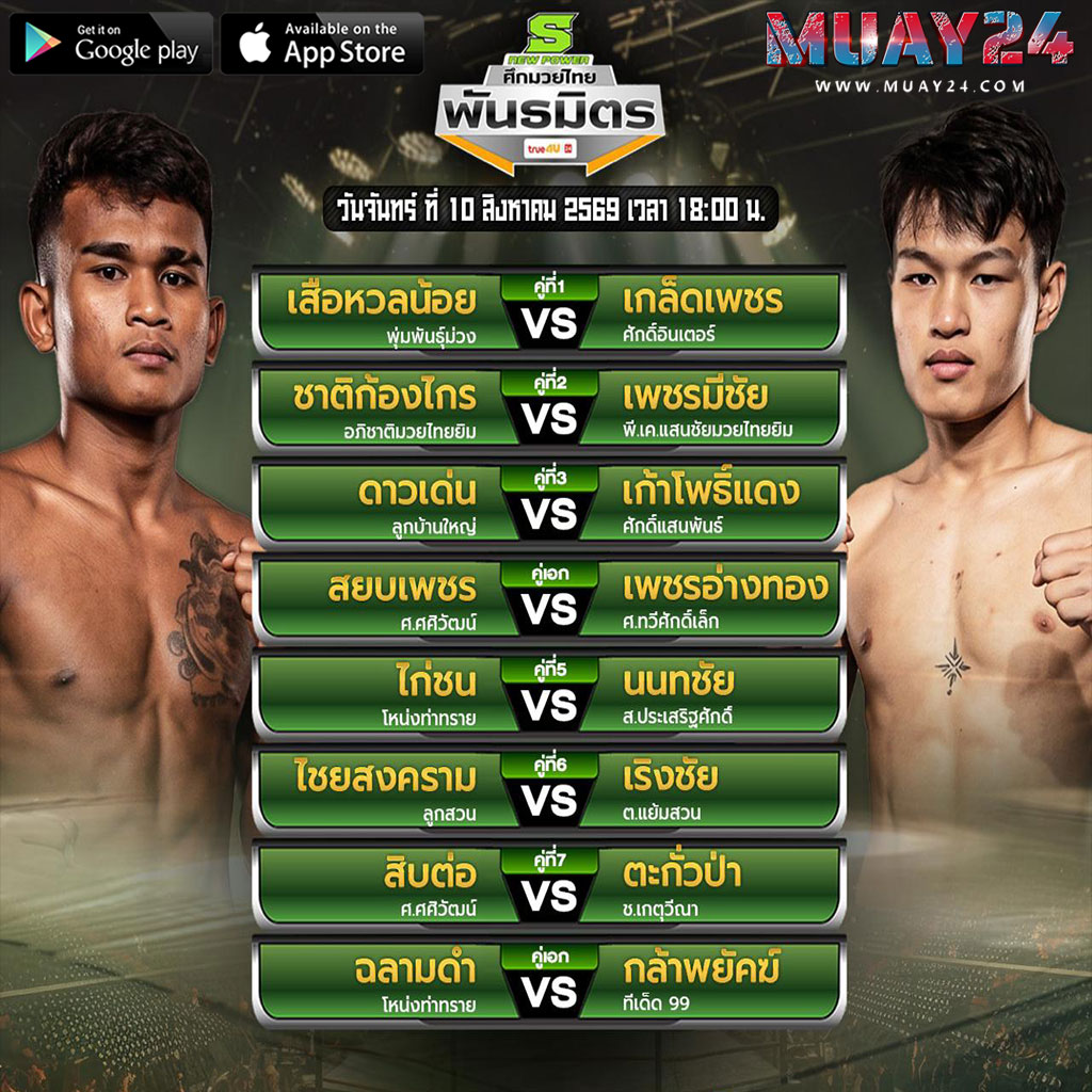 โปรแกรมมวย 10 สิงหาคม 2569 ศึกมวยไทยพันธมิตร