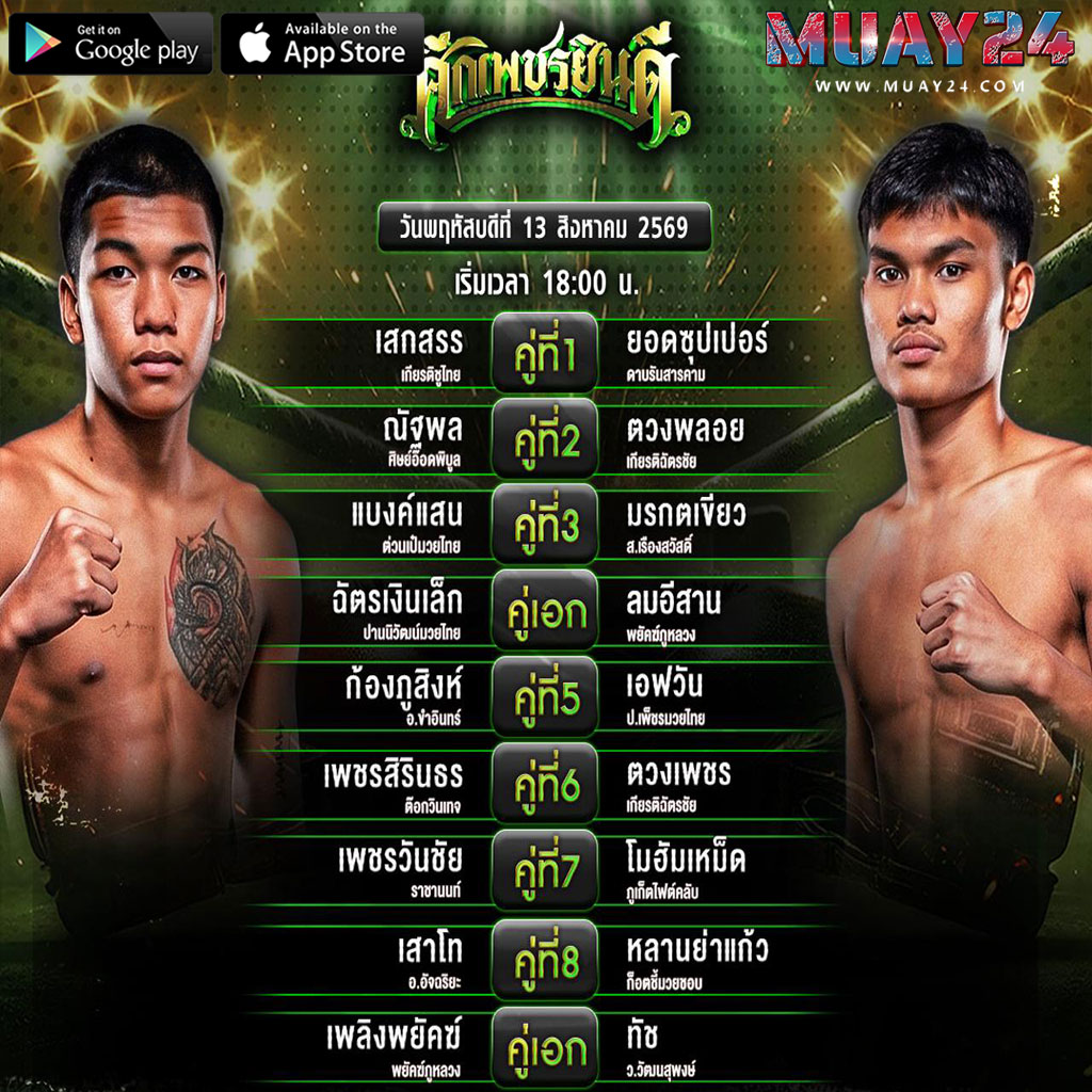 โปรแกรมมวย 11 สิงหาคม 2569 ศึกเพชรยินดี