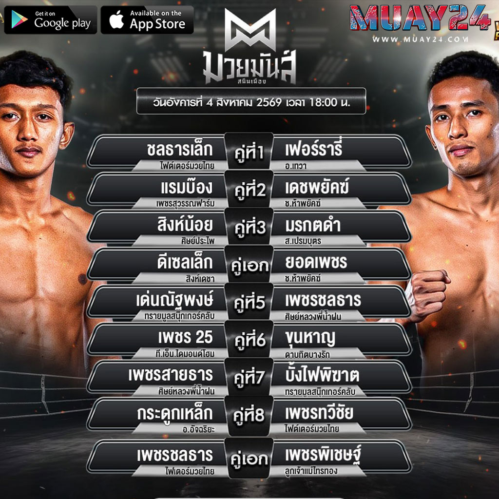 โปรแกรมมวย 4 สิงหาคม 2569 ศึกมวยมันส์สนั่นเมือง