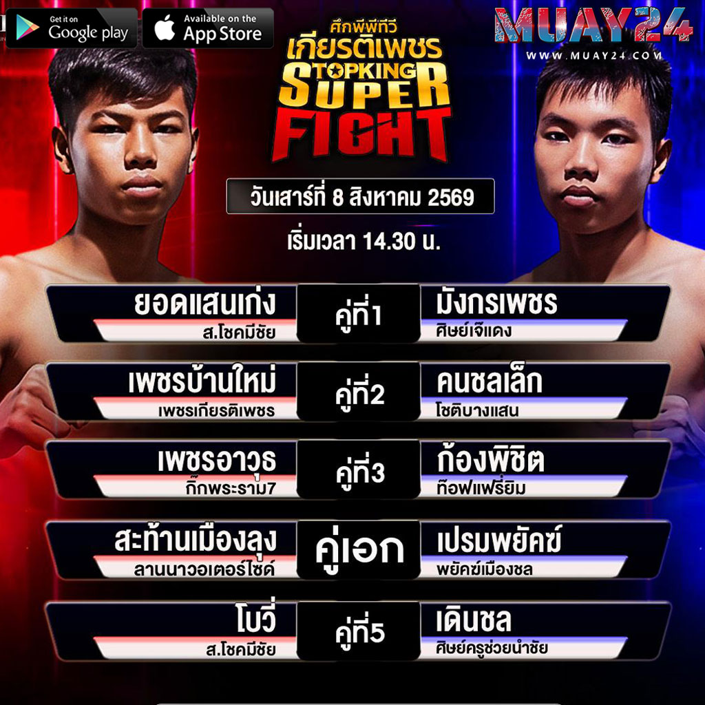 โปรแกรมมวย 8 สิงหาคม 2569 ศึกมวยไทยเกียรติเพชร
