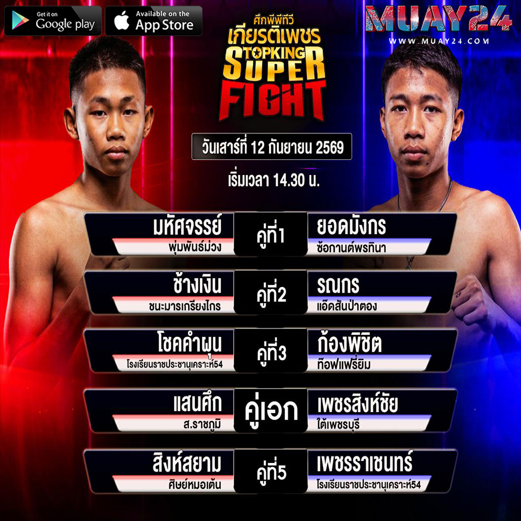 โปรแกรมมวย 12 กันยายน 2569 ศึกมวยไทยเกียรติเพชร